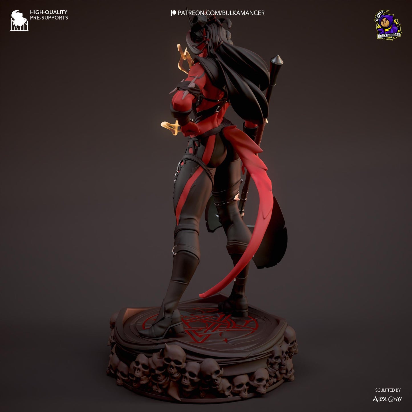 Fiery Heart Garage Kit - Infernal Warrior Statue 1:8 Scale - 3D Printed Horned Berserker Resin Figure