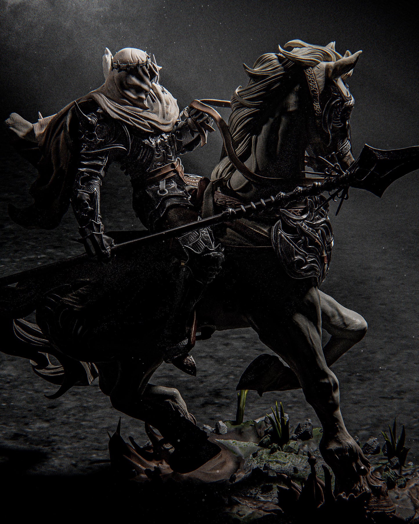 Dareios, the Lost Brother of Lenora Garage Kit - Dark Fantasy Collectibles Statue 1:6 Scale - 3D Printed Armored Horse Rider Resin Figure