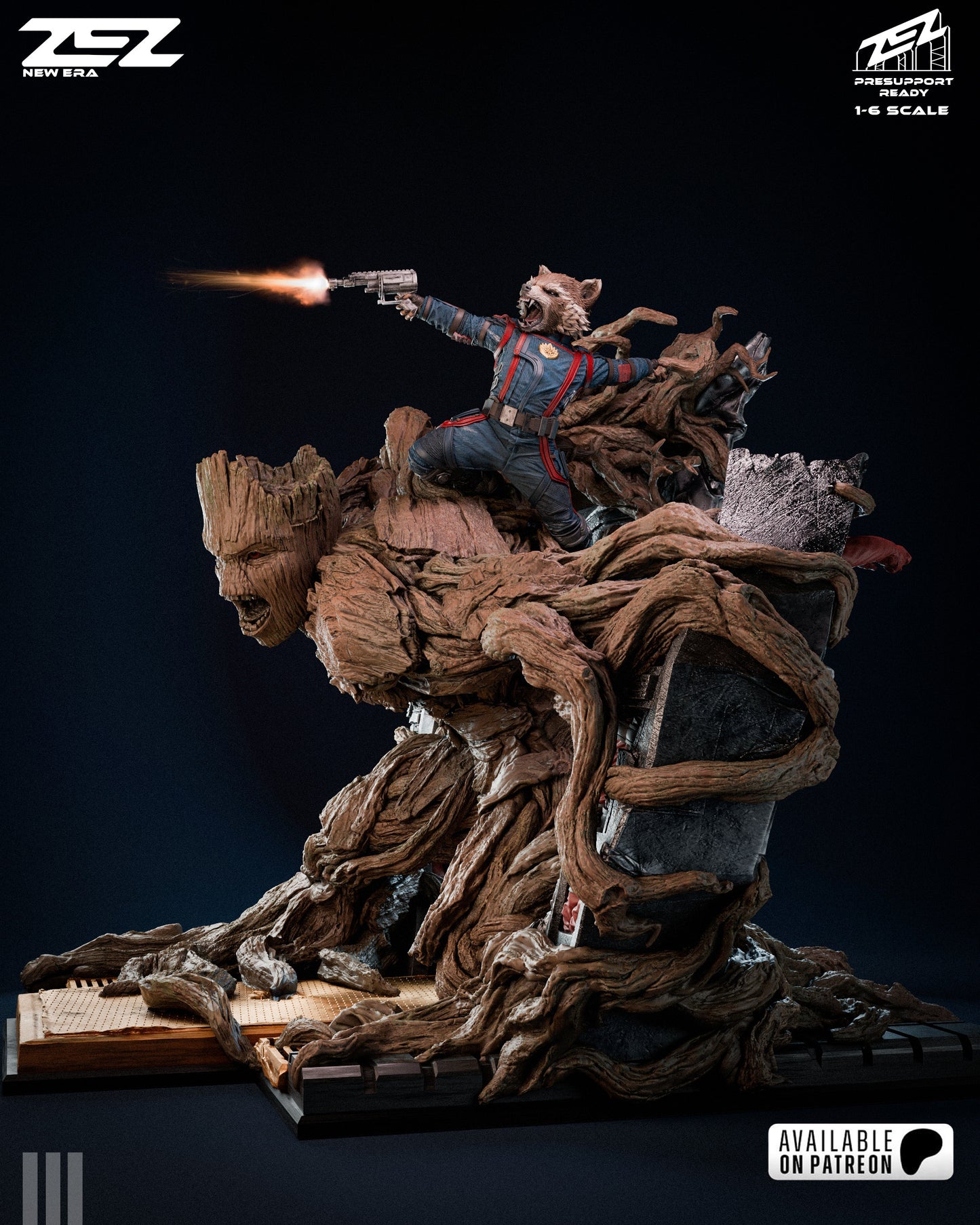 Galaktischer Baumriese & Cyber-Waschbär Garage Kit - Sternenverteidiger-Diorama im Maßstab 1:6 - 3D-gedruckte Zez Collectibles Harzfigur
