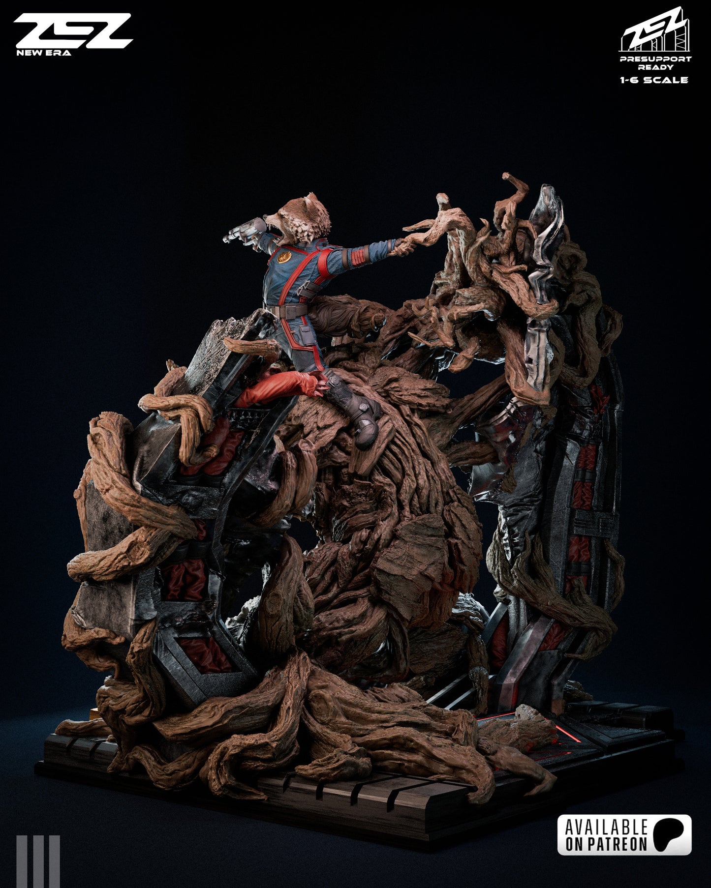 Galaktischer Baumriese & Cyber-Waschbär Garage Kit - Sternenverteidiger-Diorama im Maßstab 1:6 - 3D-gedruckte Zez Collectibles Harzfigur