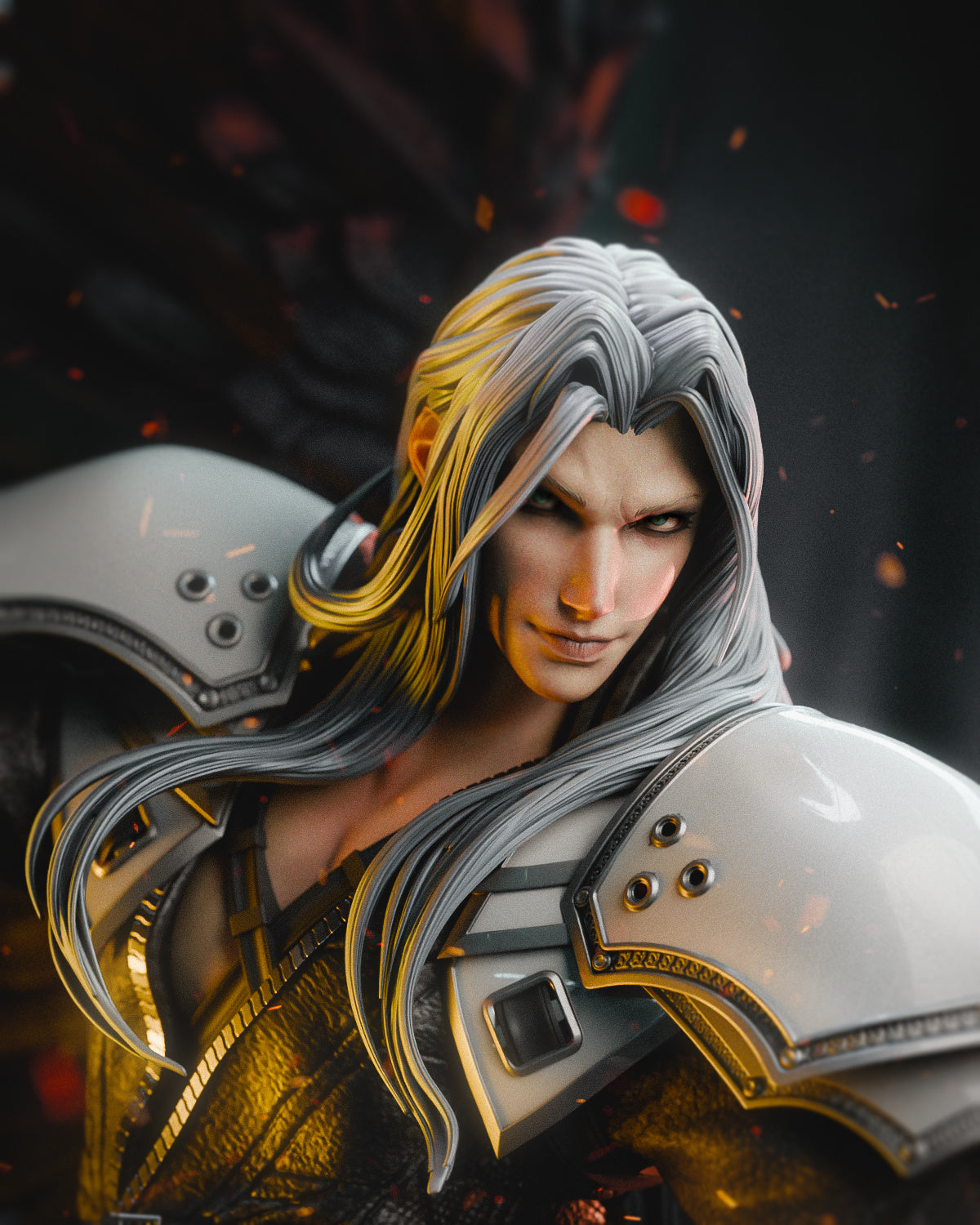 Dark Seraph Garage Kit - Silver-Haired Fallen Hero Statue 1:6 Scale - 3D Printed Cosmic Blade Master Resin Figure