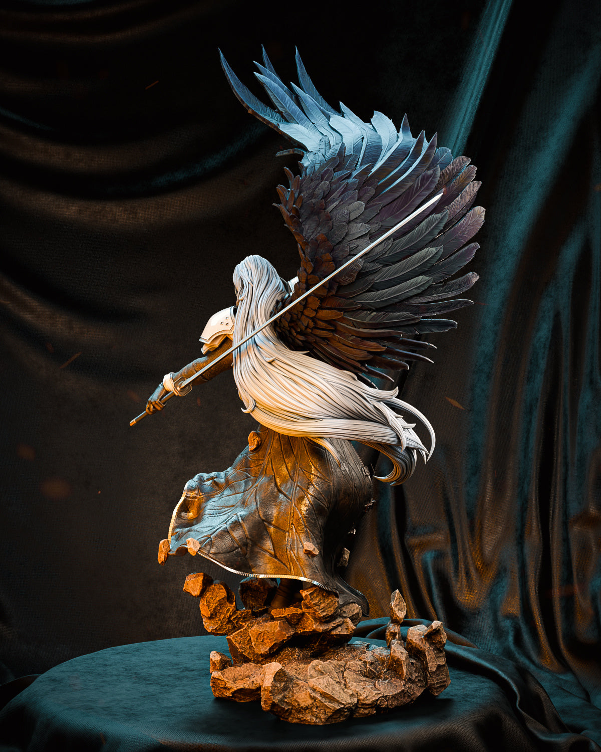 Dark Seraph Garage Kit - Silver-Haired Fallen Hero Statue 1:6 Scale - 3D Printed Cosmic Blade Master Resin Figure