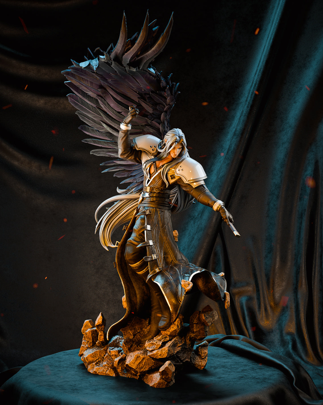 Dark Seraph Garage Kit - Silver-Haired Fallen Hero Statue 1:6 Scale - 3D Printed Cosmic Blade Master Resin Figure