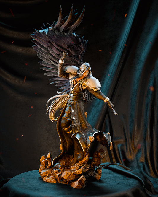 Dark Seraph Garage Kit - Silver-Haired Fallen Hero Statue 1:6 Scale - 3D Printed Cosmic Blade Master Resin Figure