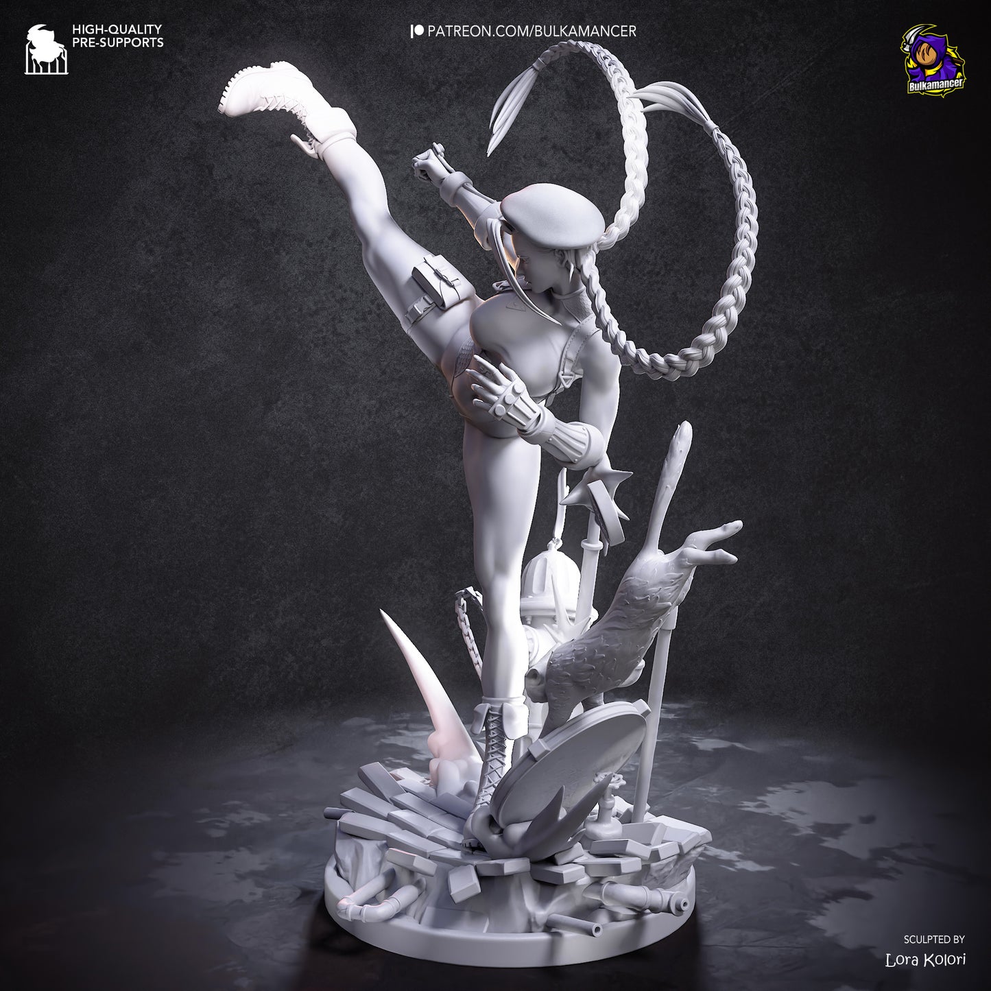 Delta-Agentin Garage Kit - Zopf-Stürmerin Statue im Maßstab 1:8 - 3D-gedruckte Kampfsport-Harzfigur