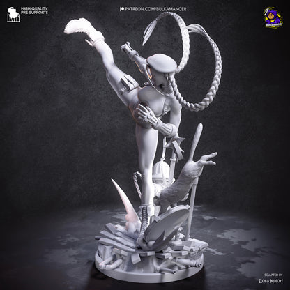 Delta-Agentin Garage Kit - Zopf-Stürmerin Statue im Maßstab 1:8 - 3D-gedruckte Kampfsport-Harzfigur