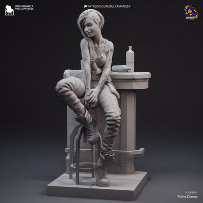 Techno-Rebel Garage Kit - Neon Specialist Statue 1:8 Scale - 3D Printed Cyber-City Techie Resin Figure