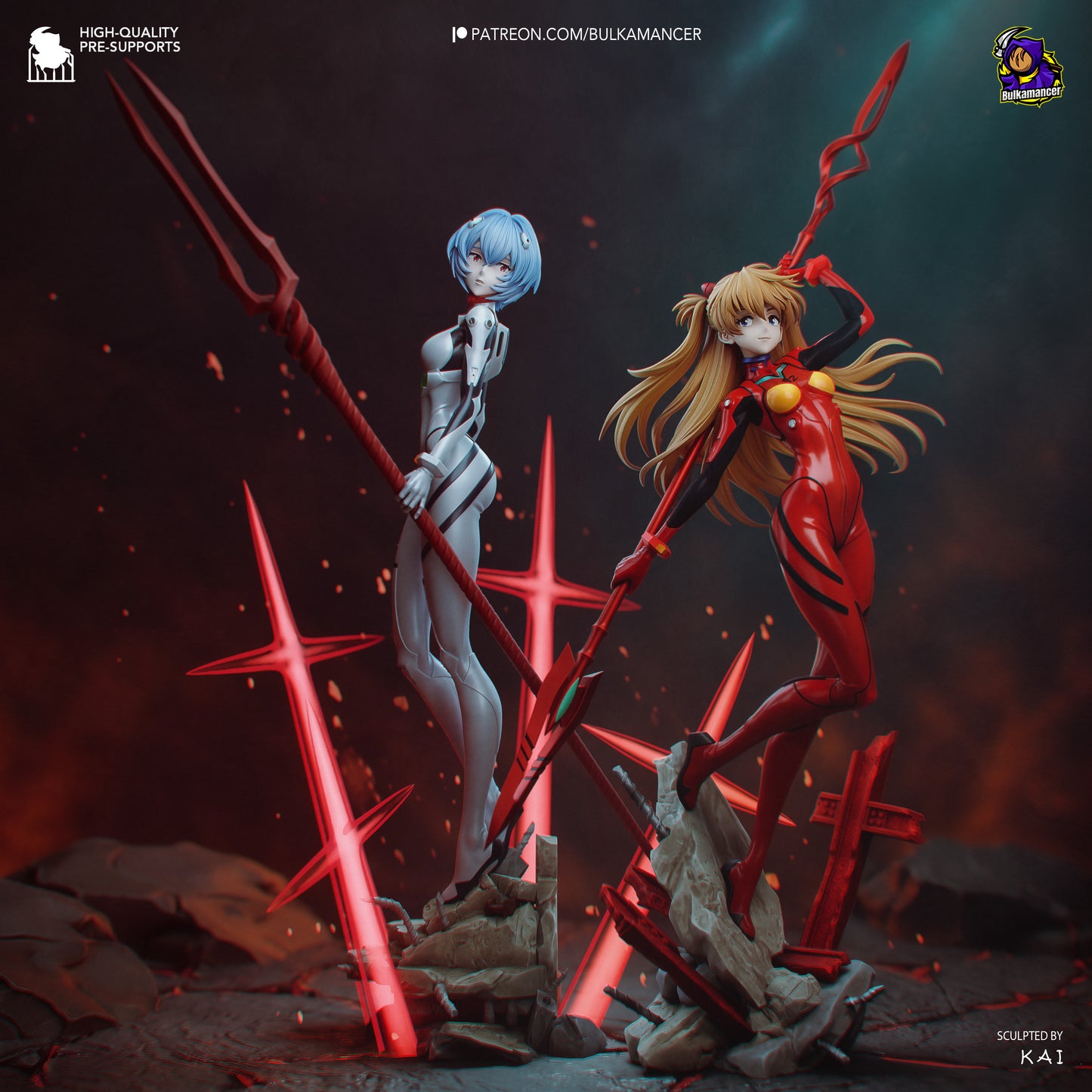 Purpurne Pilotin Garage Kit - Feurige Mecha-Pilotin im Maßstab 1:8 - 3D-gedruckte Bulkamancer Harzfigur