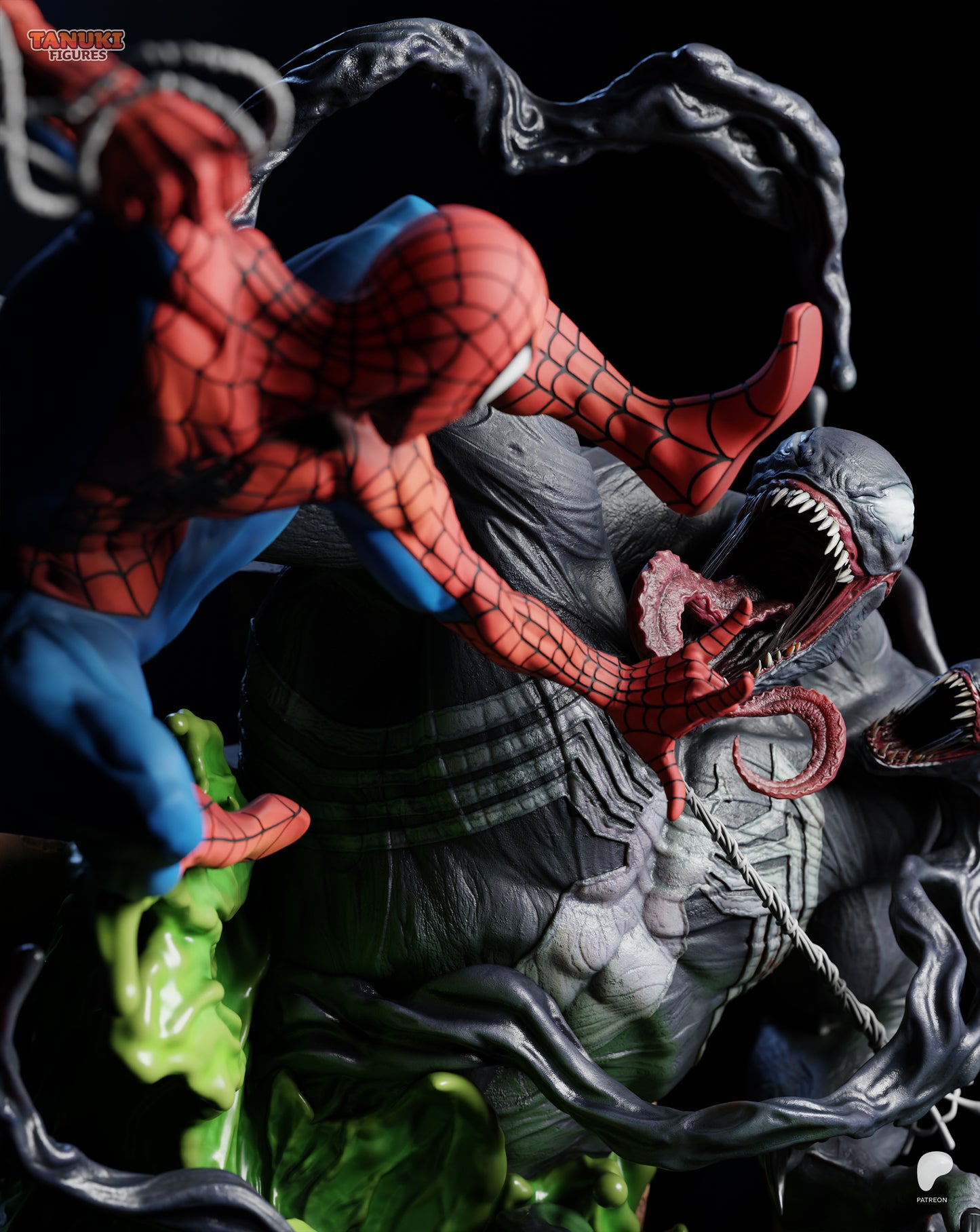 Netz-Vigilant vs Schatten-Symbiont Garage Kit & Büsten - Dächer-Duell Diorama - 3D-gedruckte Tanuki Figures Harzfigur