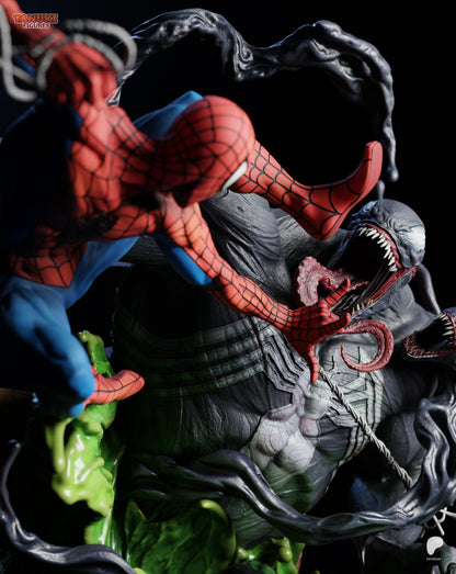 Netz-Vigilant vs Schatten-Symbiont Garage Kit & Büsten - Dächer-Duell Diorama - 3D-gedruckte Tanuki Figures Harzfigur