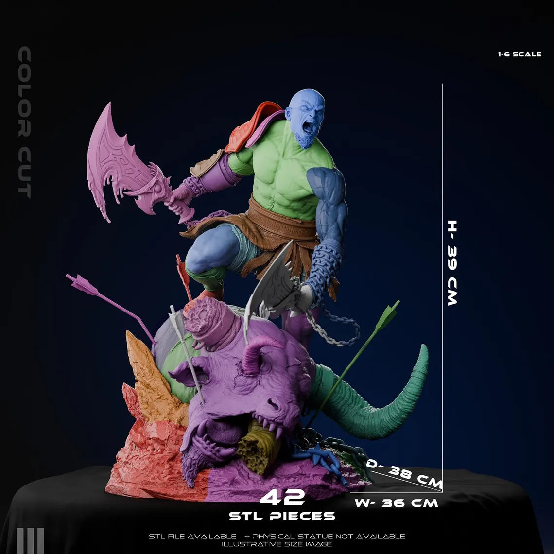 Wütender Kriegsgott Garage Kit - Rächer von Olympus im Maßstab 1:6 - 3D-gedruckte Zez Collectibles Harzfigur