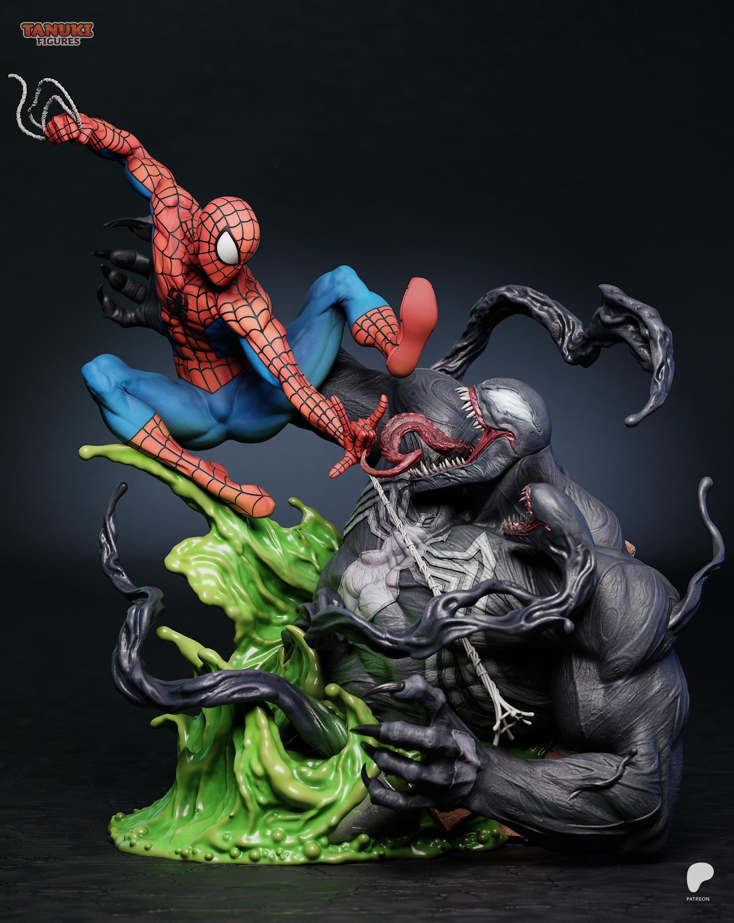 Netz-Vigilant vs Schatten-Symbiont Garage Kit & Büsten - Dächer-Duell Diorama - 3D-gedruckte Tanuki Figures Harzfigur