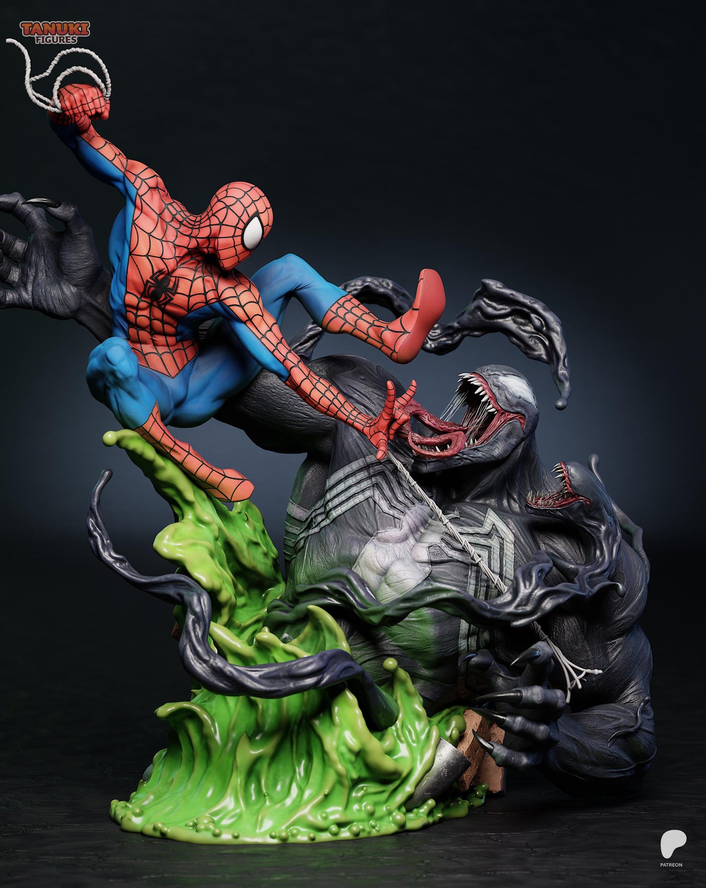 Netz-Vigilant vs Schatten-Symbiont Garage Kit & Büsten - Dächer-Duell Diorama - 3D-gedruckte Tanuki Figures Harzfigur
