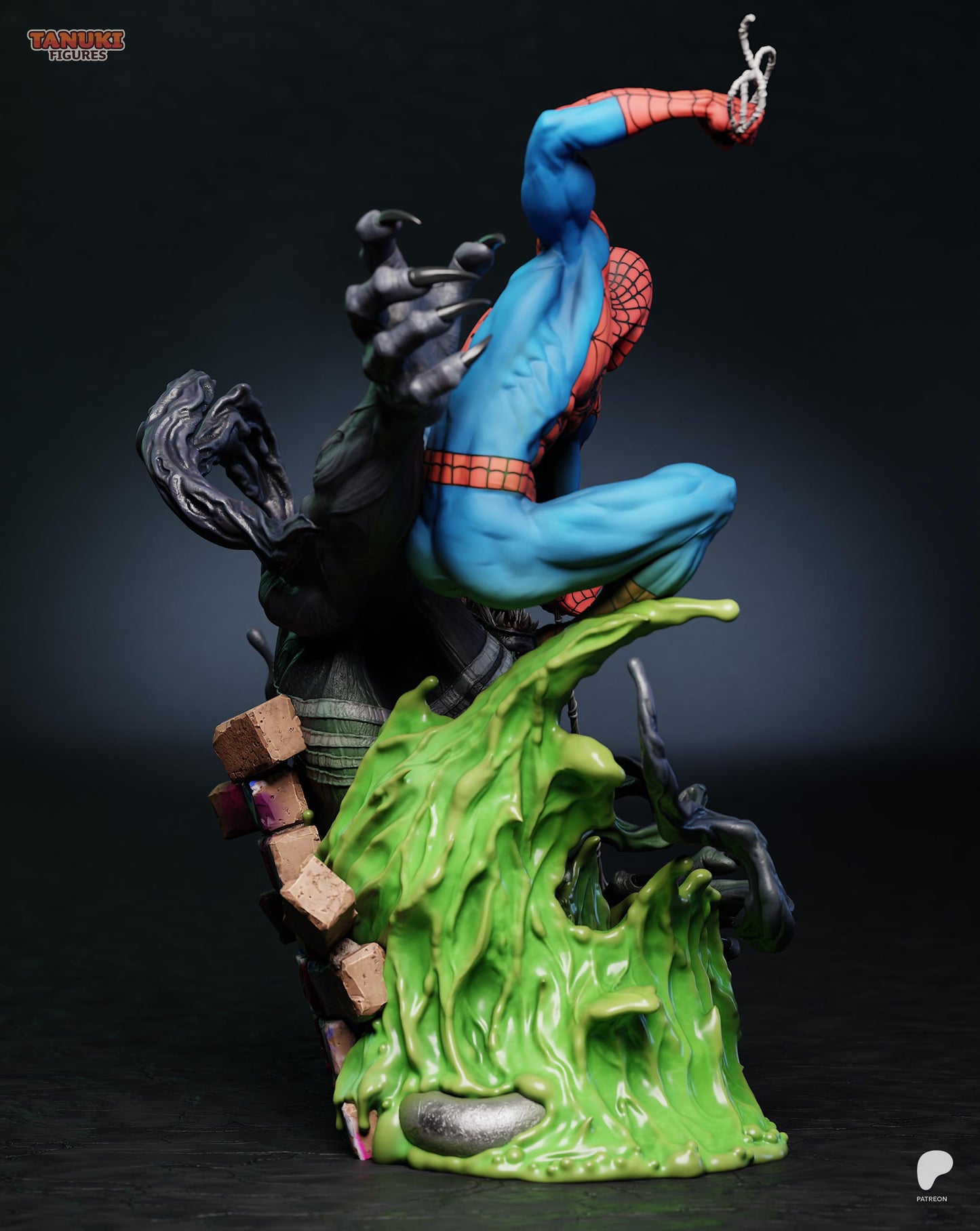 Netz-Vigilant vs Schatten-Symbiont Garage Kit & Büsten - Dächer-Duell Diorama - 3D-gedruckte Tanuki Figures Harzfigur