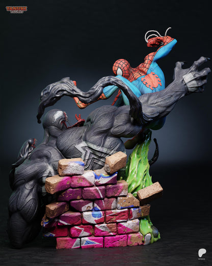 Netz-Vigilant vs Schatten-Symbiont Garage Kit & Büsten - Dächer-Duell Diorama - 3D-gedruckte Tanuki Figures Harzfigur
