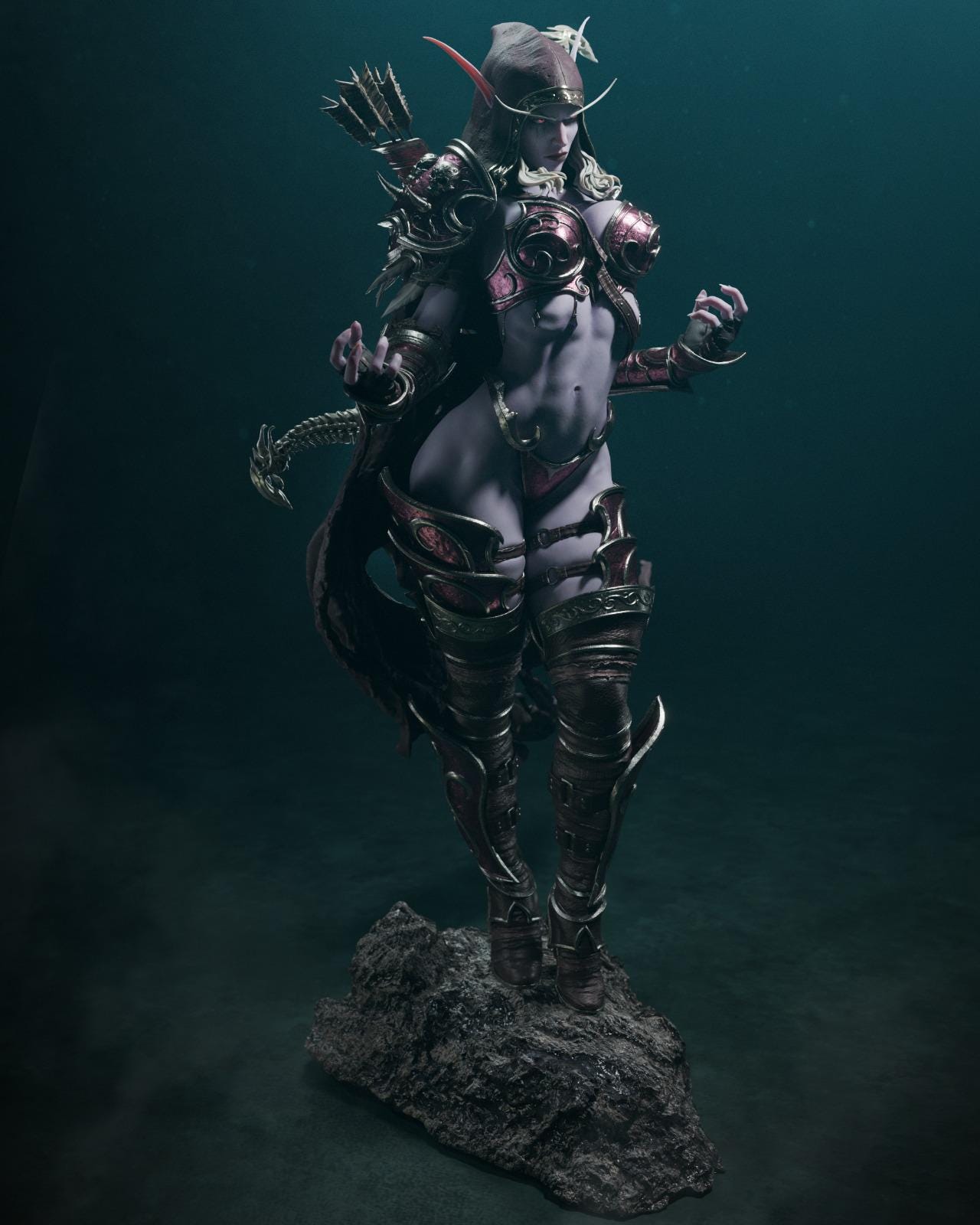 Banshee Queen Garage Kit - Dark Archer Lady Statue 1:12 & 1:6 Scale - 3D Printed Fallen Dark Elf Resin Figure
