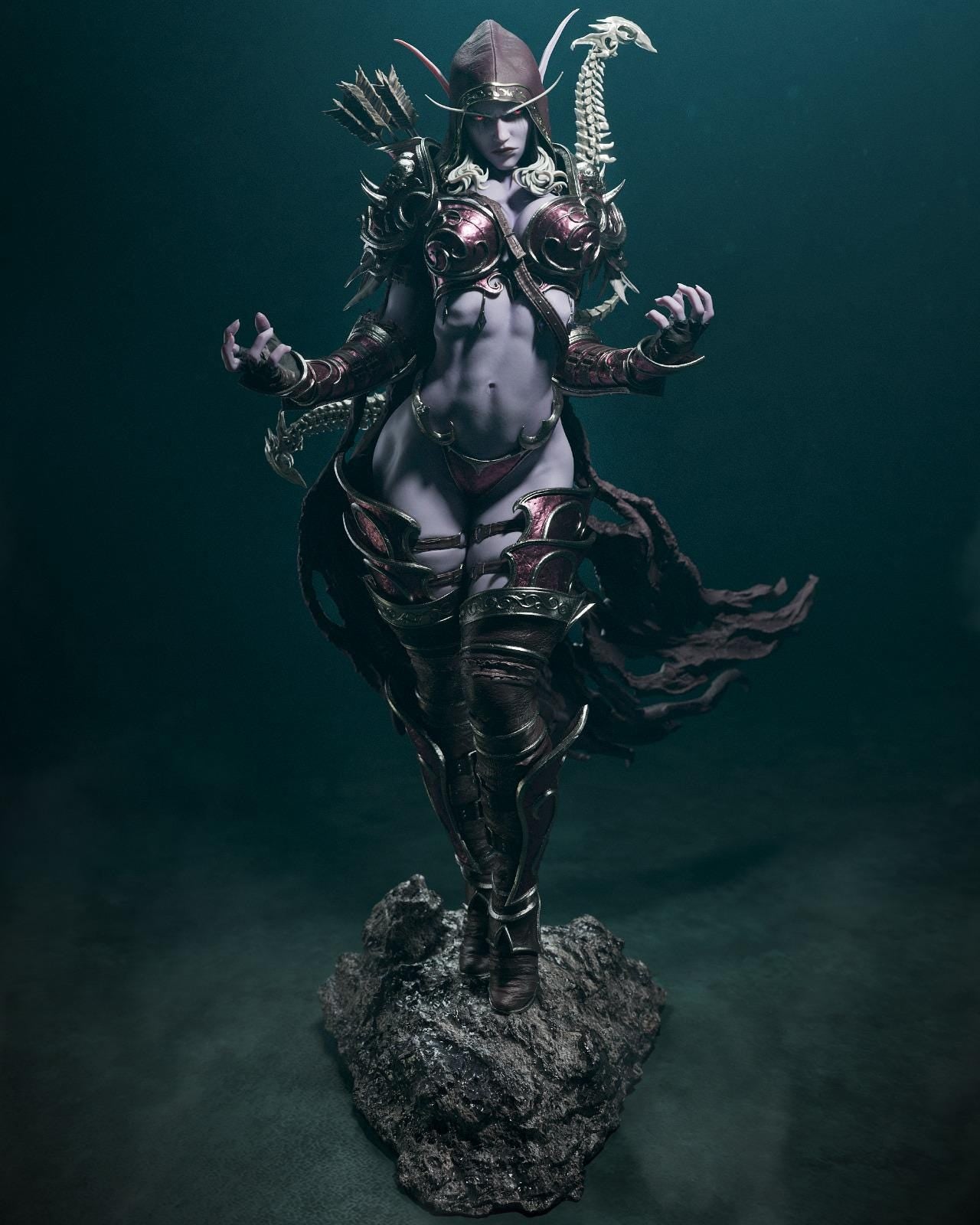 Banshee Queen Garage Kit - Dark Archer Lady Statue 1:12 & 1:6 Scale - 3D Printed Fallen Dark Elf Resin Figure