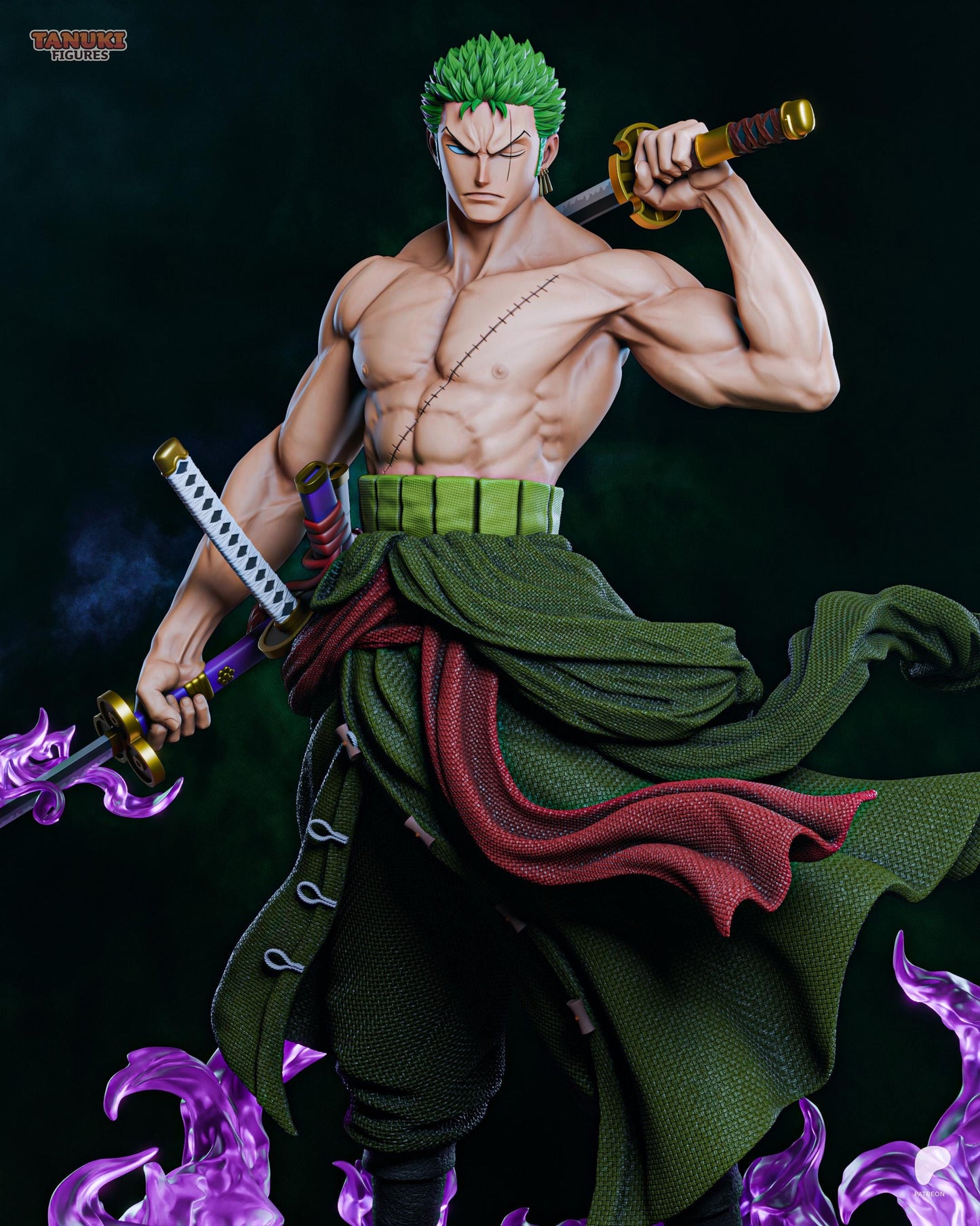 Grüner Ronin Garage Kit - Stoischer Pirat Statue im Maßstab 1:6 - 3D-gedruckte Klingenmeister Harzfigur