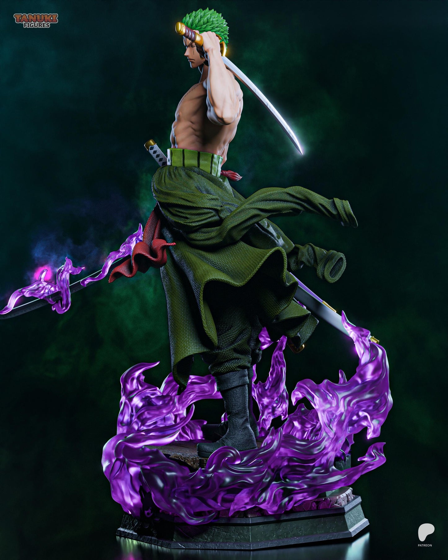 Grüner Ronin Garage Kit - Stoischer Pirat Statue im Maßstab 1:6 - 3D-gedruckte Klingenmeister Harzfigur