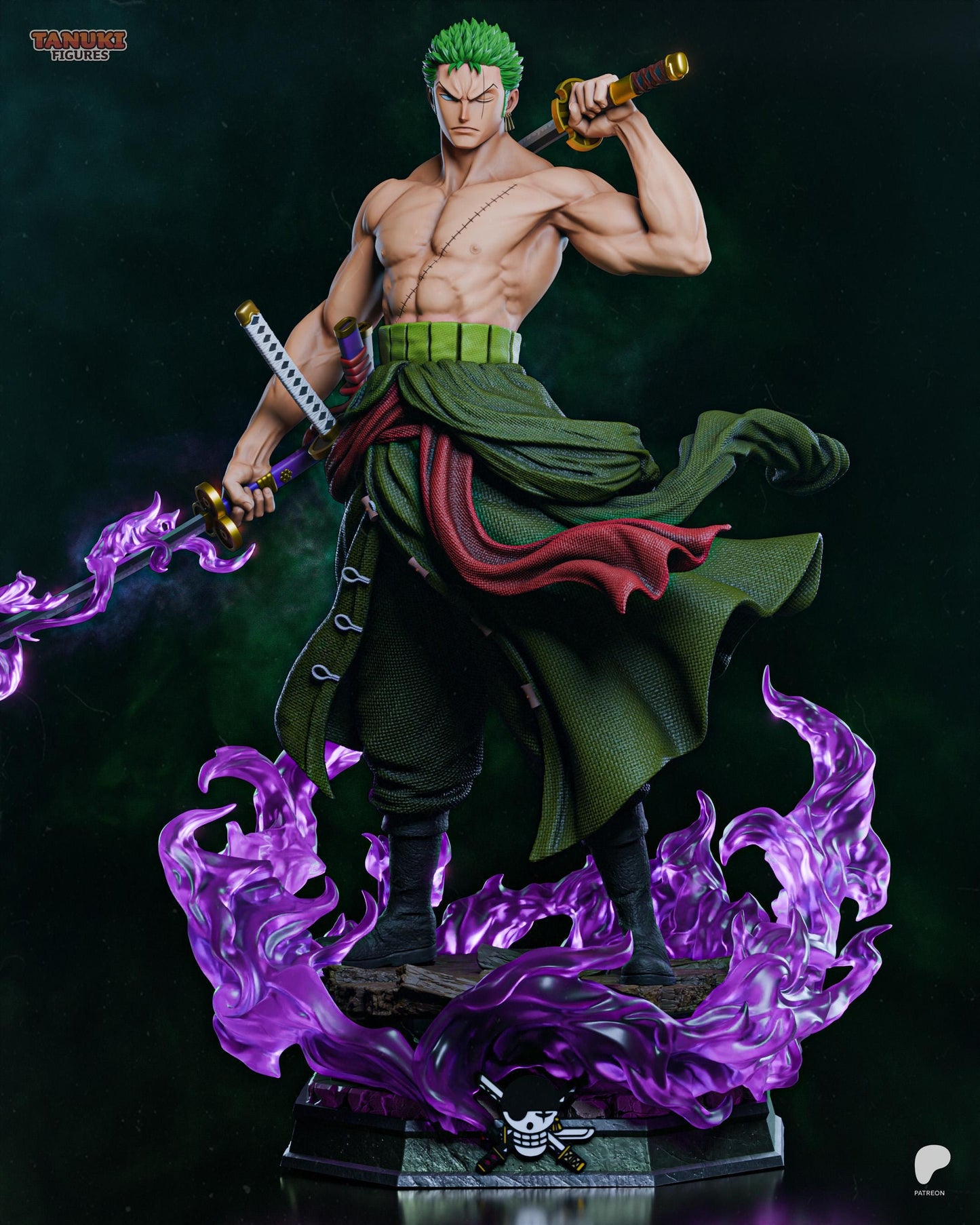 Grüner Ronin Garage Kit - Stoischer Pirat Statue im Maßstab 1:6 - 3D-gedruckte Klingenmeister Harzfigur