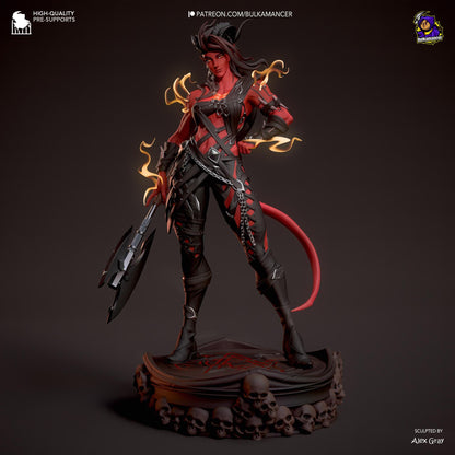 Fiery Heart Garage Kit - Infernal Warrior Statue 1:8 Scale - 3D Printed Horned Berserker Resin Figure