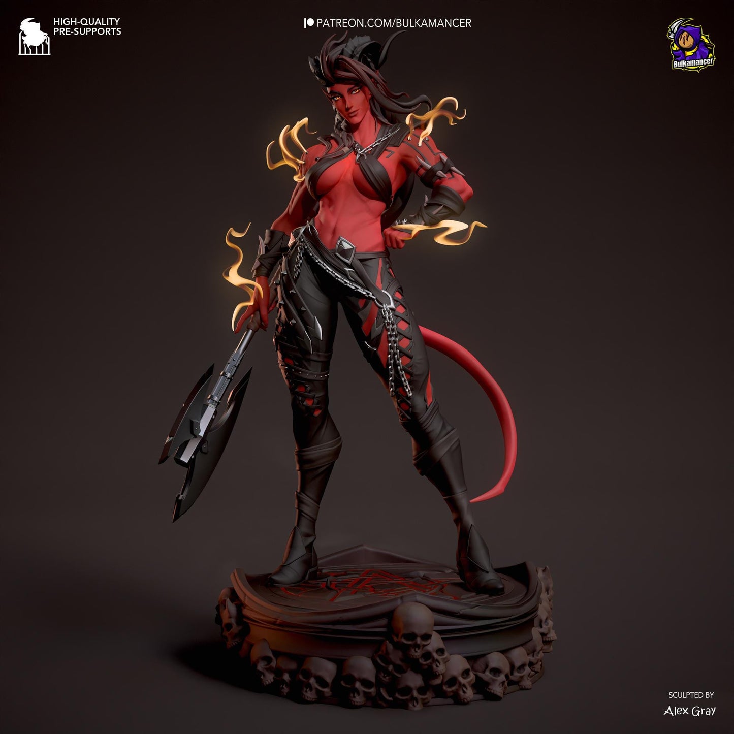 Fiery Heart Garage Kit - Infernal Warrior Statue 1:8 Scale - 3D Printed Horned Berserker Resin Figure
