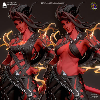Fiery Heart Garage Kit - Infernal Warrior Statue 1:8 Scale - 3D Printed Horned Berserker Resin Figure