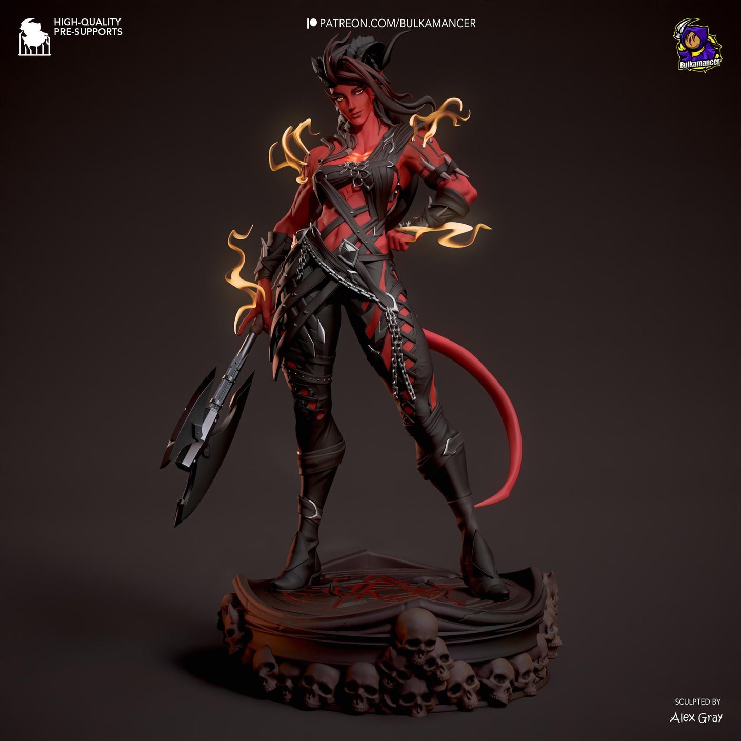 Fiery Heart Garage Kit - Infernal Warrior Statue 1:8 Scale - 3D Printed Horned Berserker Resin Figure