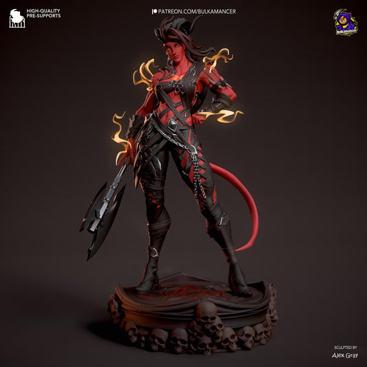 Fiery Heart Garage Kit - Infernal Warrior Statue 1:8 Scale - 3D Printed Horned Berserker Resin Figure