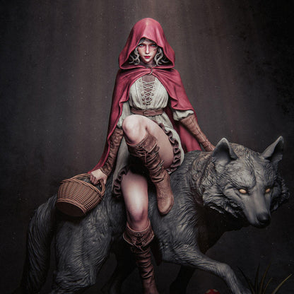 Little Red Riding Hood and the Wolf Garage Kit - Dark Fairy Tale Collector's Diorama in 1:9 Scale - 3D-Printed Fantasy Resin Figure