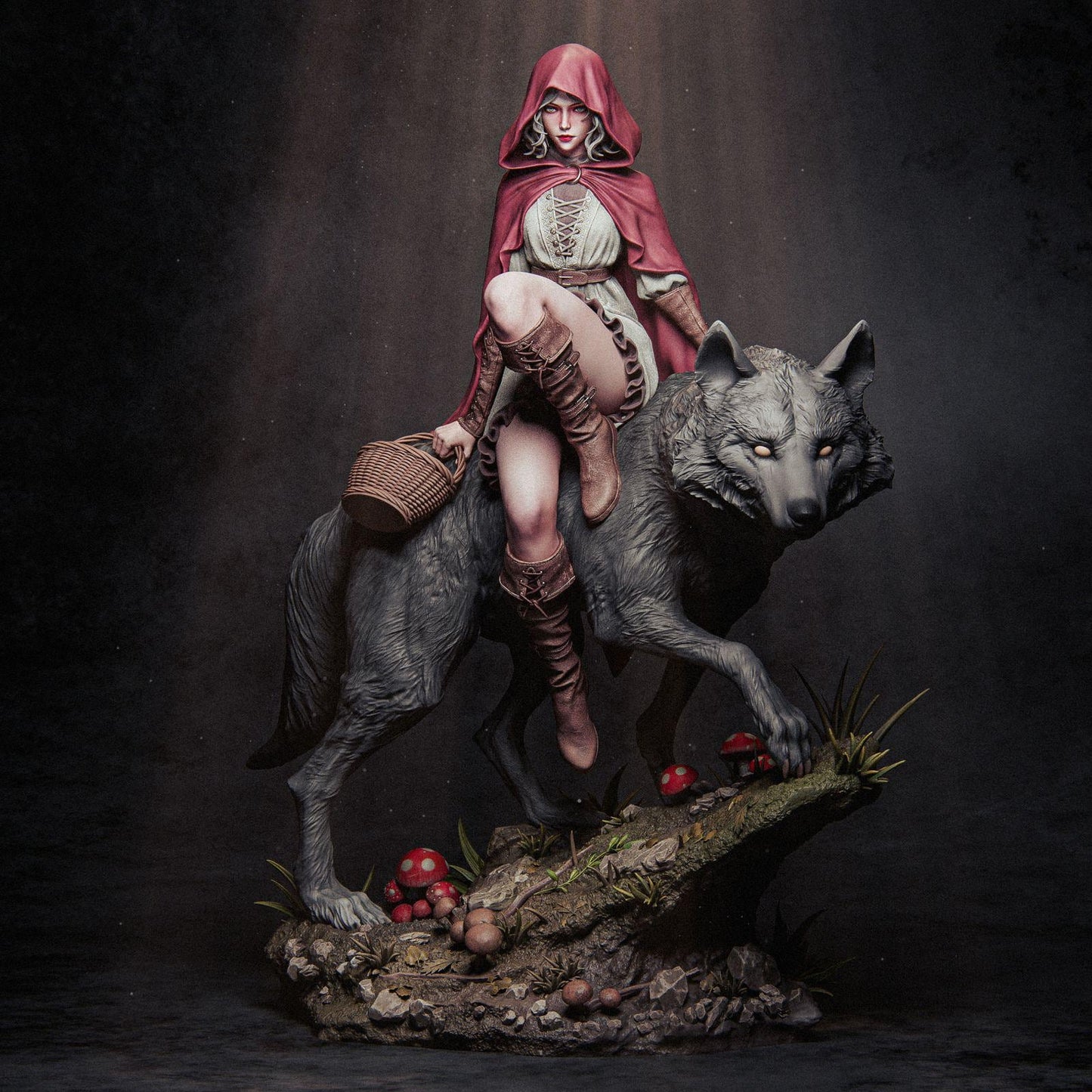 Little Red Riding Hood and the Wolf Garage Kit - Dark Fairy Tale Collector's Diorama in 1:9 Scale - 3D-Printed Fantasy Resin Figure