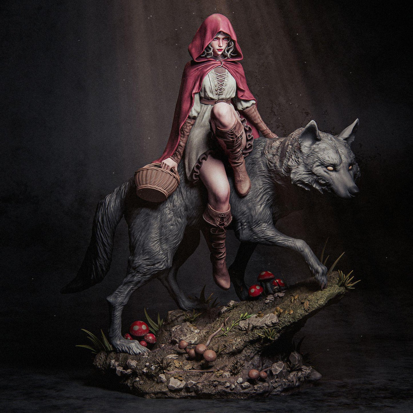 Little Red Riding Hood and the Wolf Garage Kit - Dark Fairy Tale Collector's Diorama in 1:9 Scale - 3D-Printed Fantasy Resin Figure
