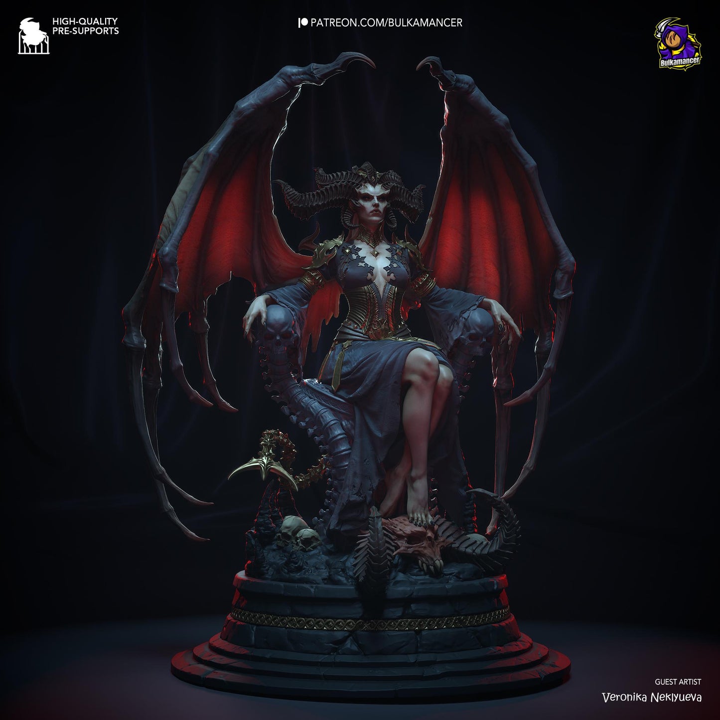 Mother of Demons Garage Kit | Succubus Matriarch Collectibles Statue 1:8 Scale | 3D Printed Dark Queen of Hell Resin Figure