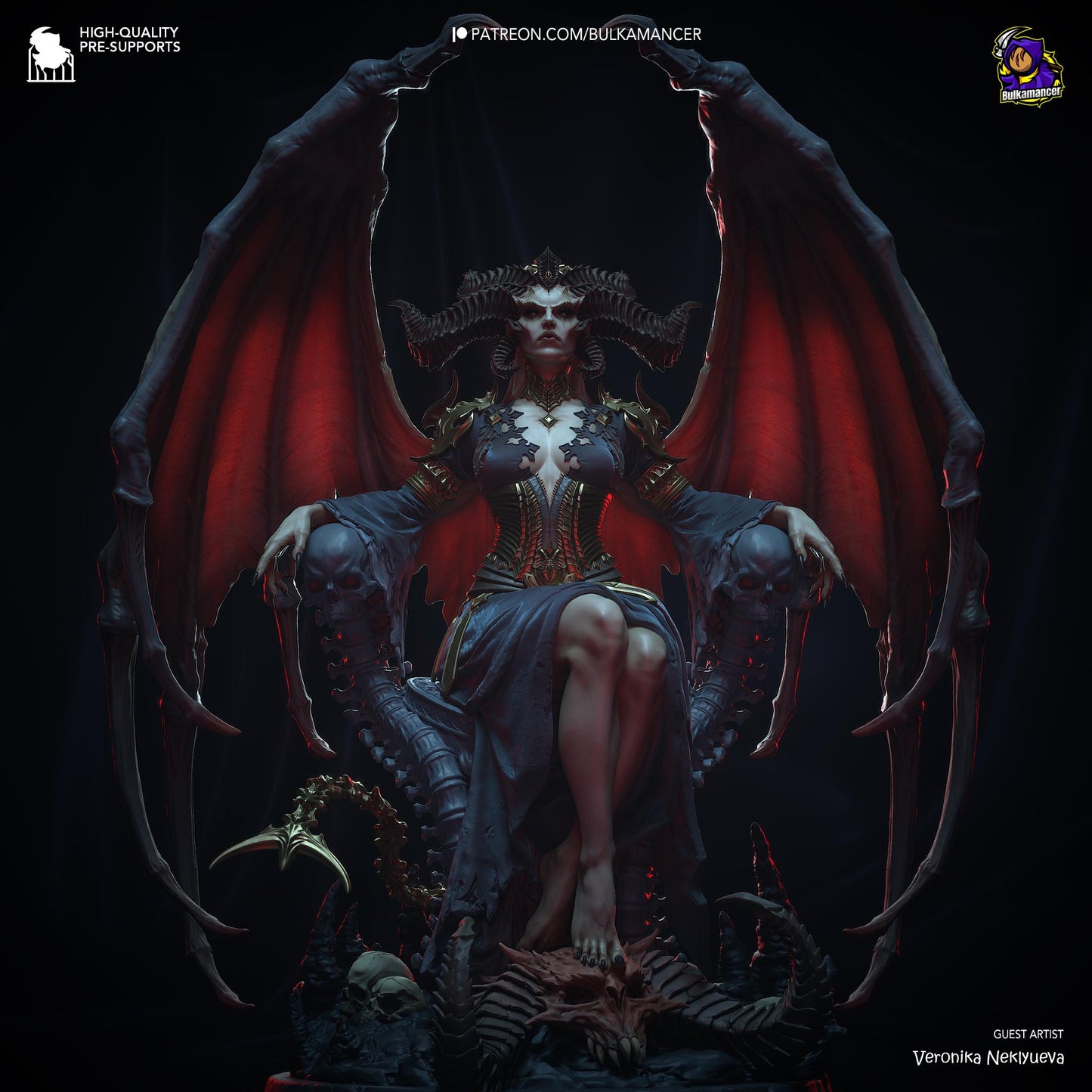 Mother of Demons Garage Kit | Succubus Matriarch Collectibles Statue 1:8 Scale | 3D Printed Dark Queen of Hell Resin Figure
