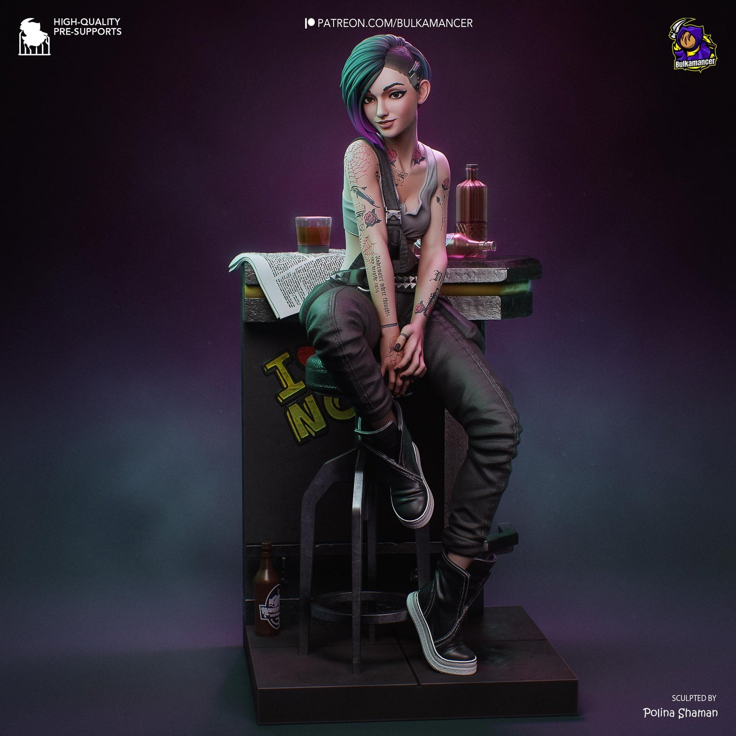 Techno-Rebel Garage Kit - Neon Specialist Statue 1:8 Scale - 3D Printed Cyber-City Techie Resin Figure