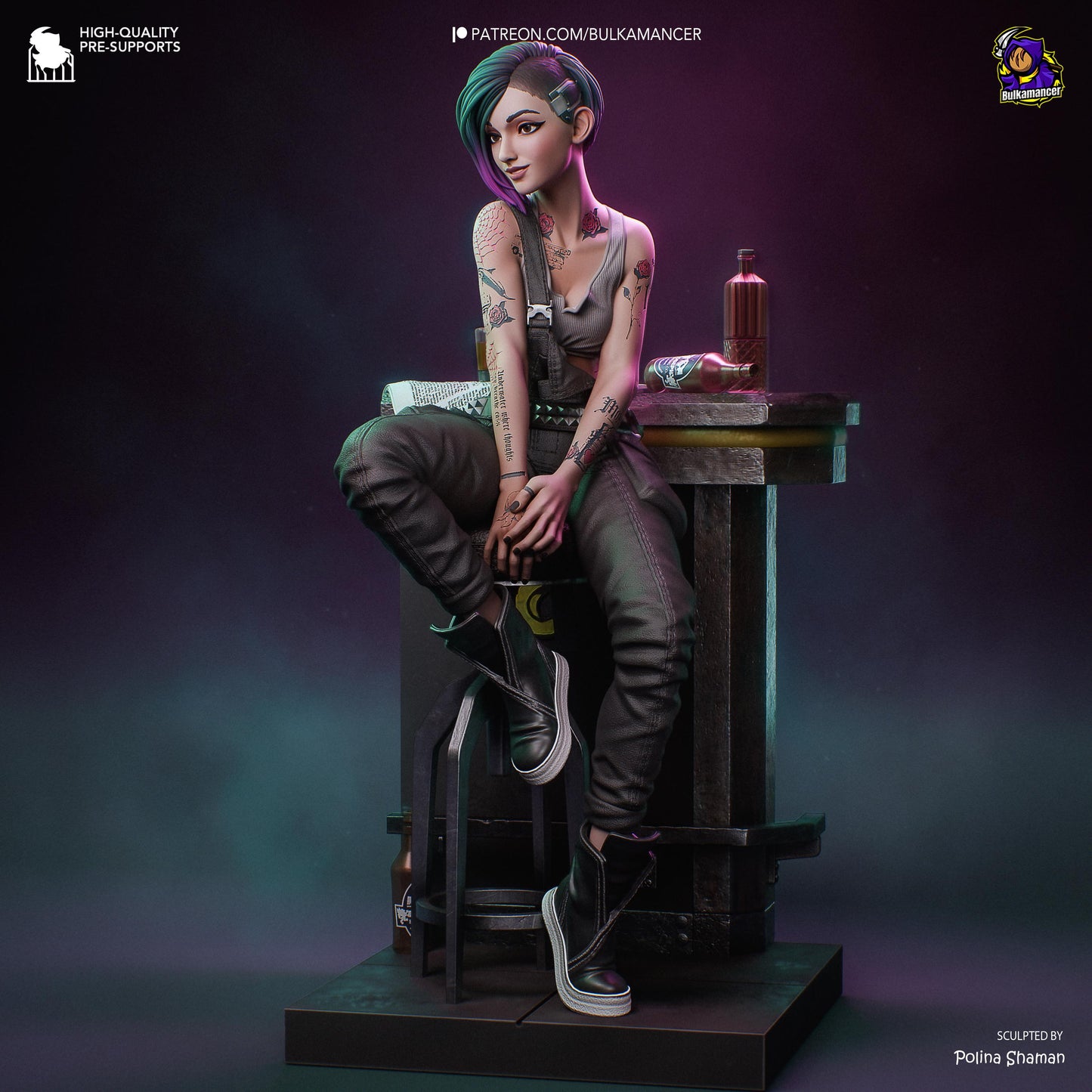 Techno-Rebel Garage Kit - Neon Specialist Statue 1:8 Scale - 3D Printed Cyber-City Techie Resin Figure