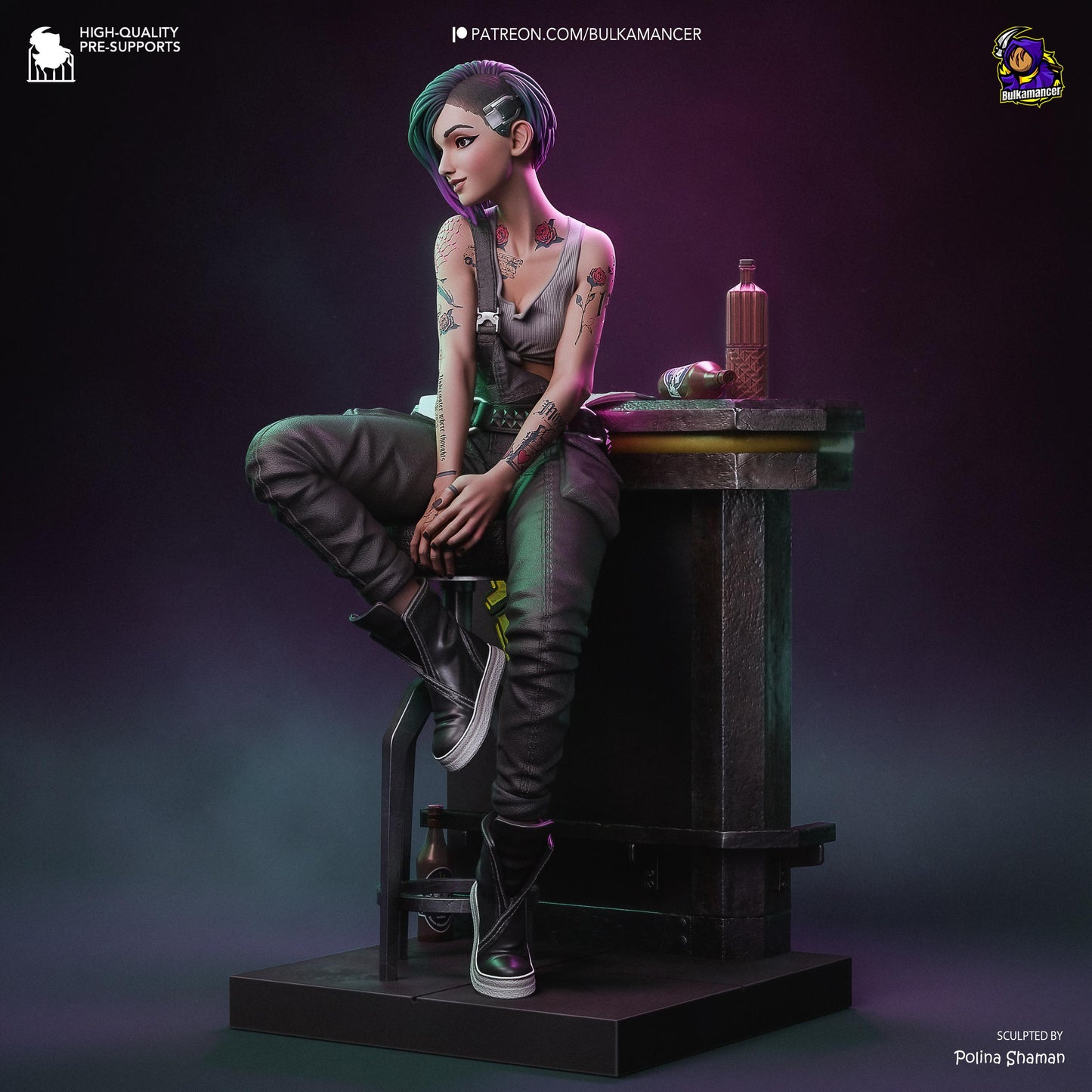 Techno-Rebel Garage Kit - Neon Specialist Statue 1:8 Scale - 3D Printed Cyber-City Techie Resin Figure
