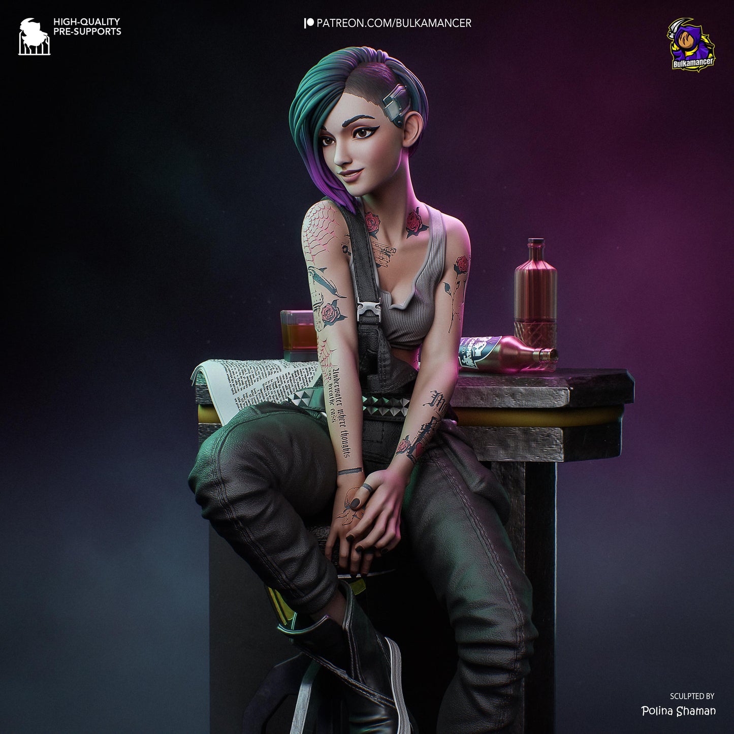 Techno-Rebel Garage Kit - Neon Specialist Statue 1:8 Scale - 3D Printed Cyber-City Techie Resin Figure
