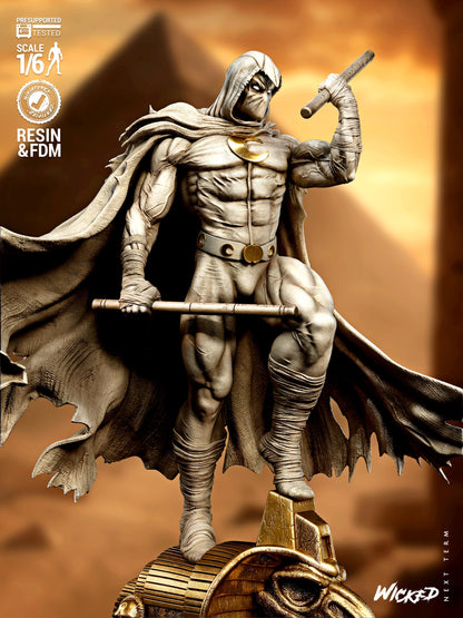Crescent Moon Vigilante Garage Kit - Lunar Avenger Statue 1/6 & 1/12, Bust 1/4 and 1/8 Scale - 3D Printed Egyptian Warrior Resin Figure