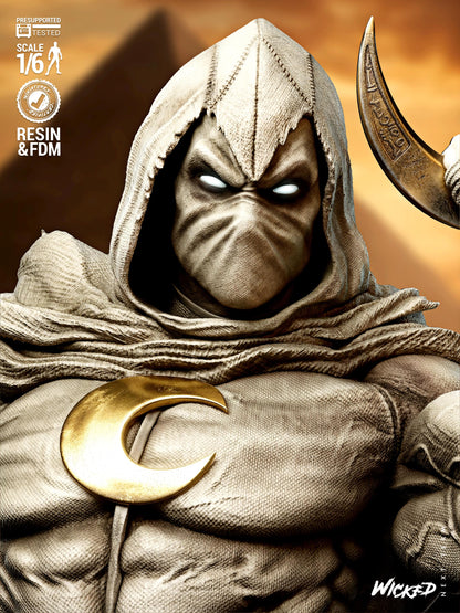 Crescent Moon Vigilante Garage Kit - Lunar Avenger Statue 1/6 & 1/12, Bust 1/4 and 1/8 Scale - 3D Printed Egyptian Warrior Resin Figure