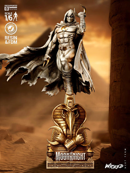 Crescent Moon Vigilante Garage Kit - Lunar Avenger Statue 1/6 & 1/12, Bust 1/4 and 1/8 Scale - 3D Printed Egyptian Warrior Resin Figure
