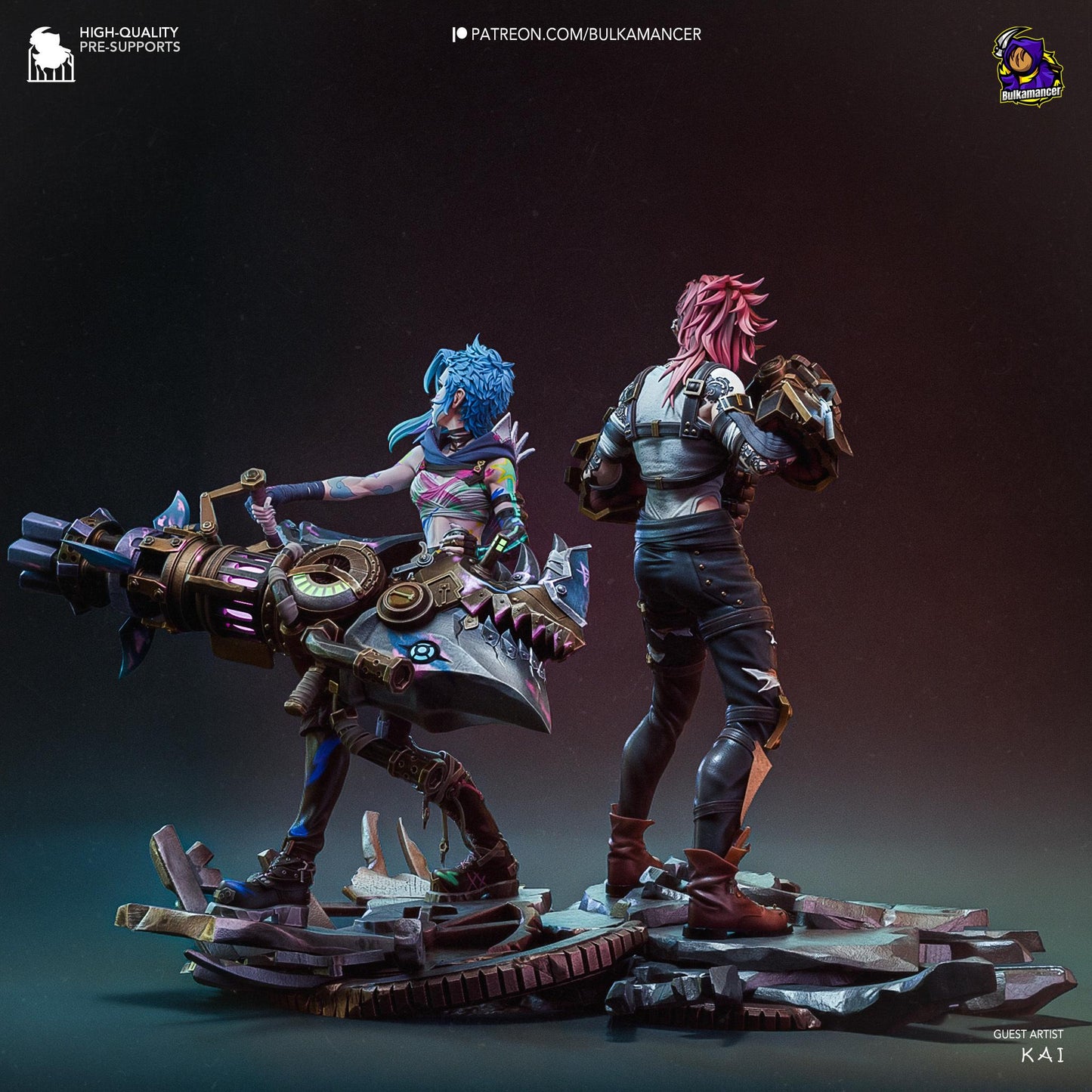 Fractured Idol & Steampunk Enforcer Garage Kit - Iron Sisters Diorama 1:8 Scale - 3D Printed Sci-Fi Resin Figure