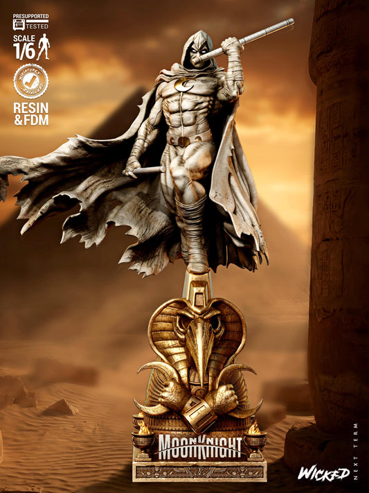 Crescent Moon Vigilante Garage Kit - Lunar Avenger Statue 1/6 & 1/12, Bust 1/4 and 1/8 Scale - 3D Printed Egyptian Warrior Resin Figure
