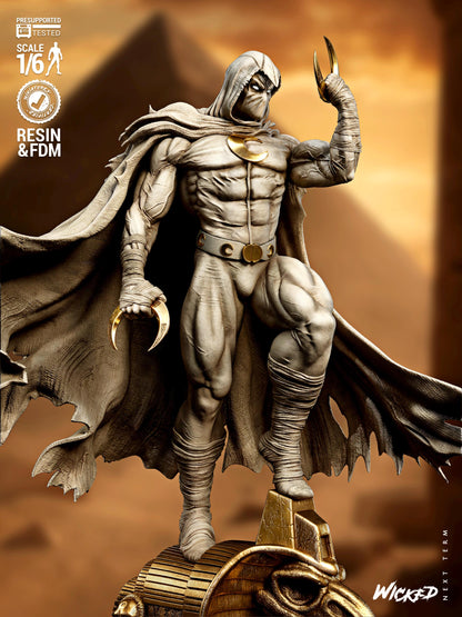 Crescent Moon Vigilante Garage Kit - Lunar Avenger Statue 1/6 & 1/12, Bust 1/4 and 1/8 Scale - 3D Printed Egyptian Warrior Resin Figure