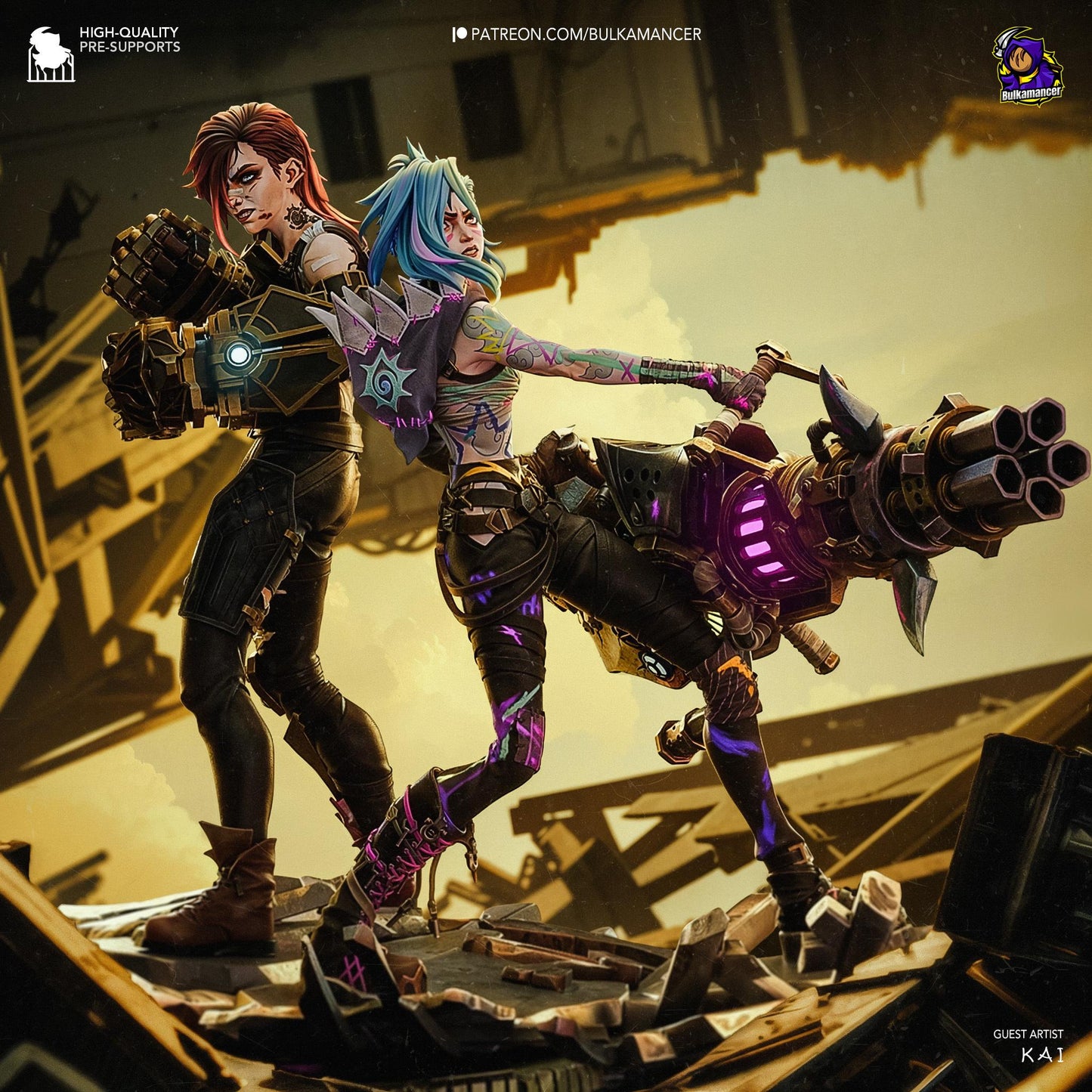 Fractured Idol & Steampunk Enforcer Garage Kit - Iron Sisters Diorama 1:8 Scale - 3D Printed Sci-Fi Resin Figure