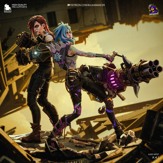 Fractured Idol & Steampunk Enforcer Garage Kit - Iron Sisters Diorama 1:8 Scale - 3D Printed Sci-Fi Resin Figure