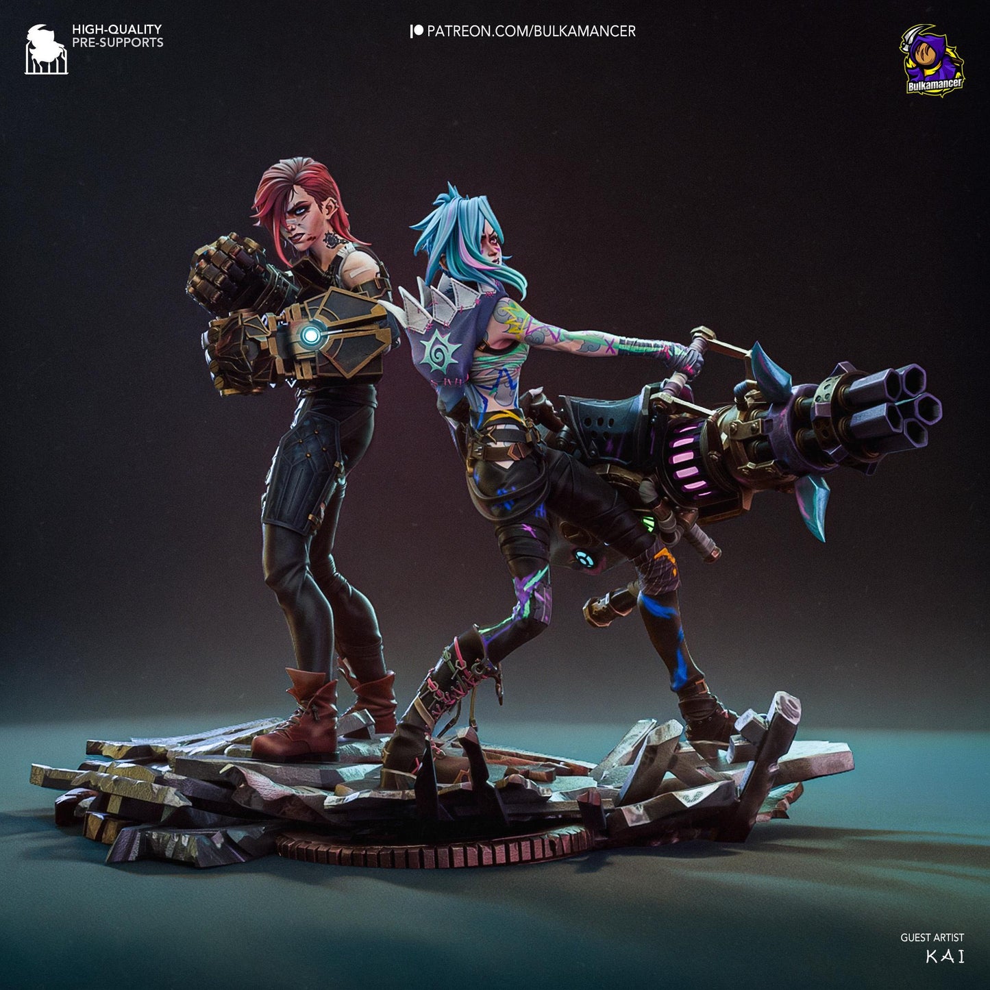Fractured Idol & Steampunk Enforcer Garage Kit - Iron Sisters Diorama 1:8 Scale - 3D Printed Sci-Fi Resin Figure