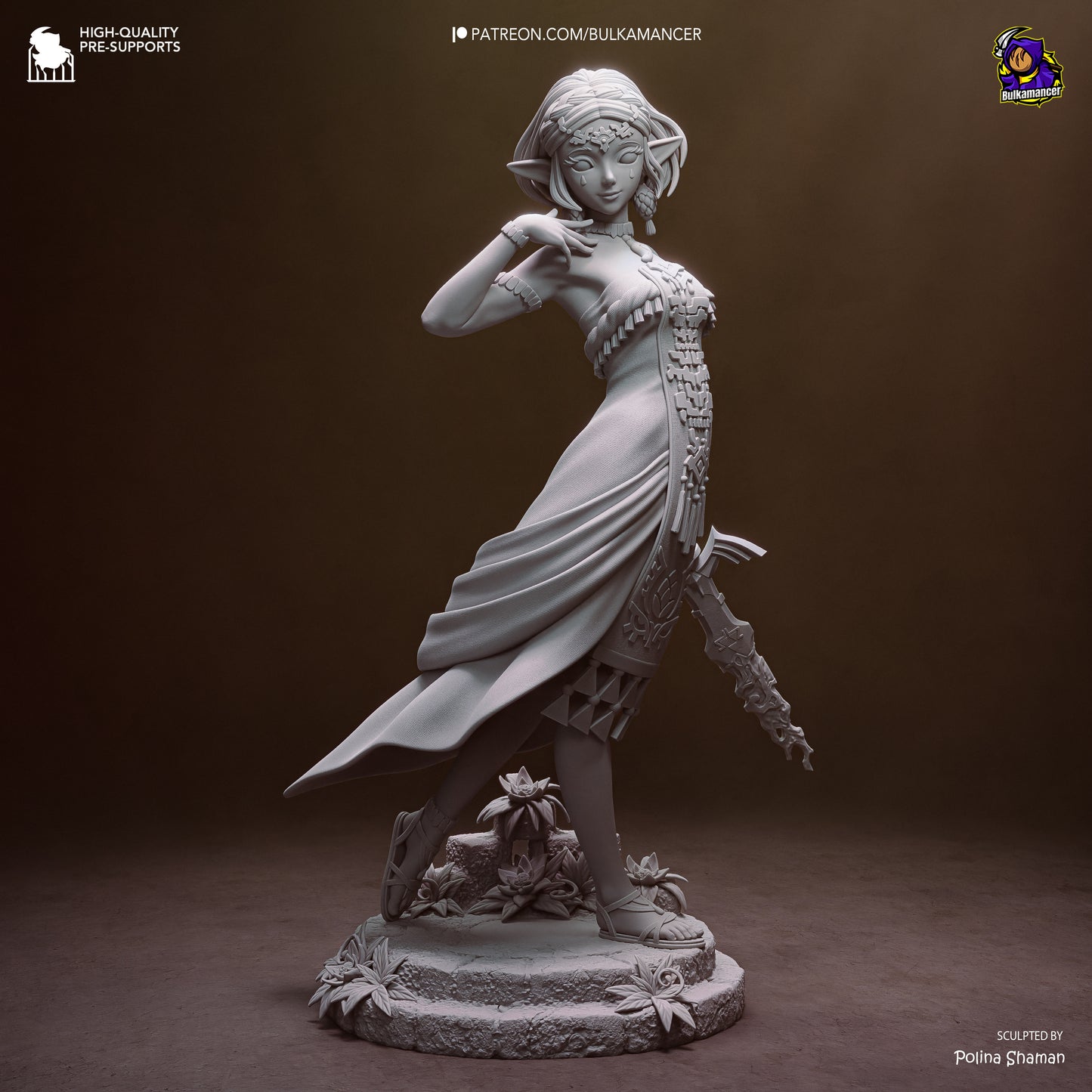 Wild Kingdom Princess Garage Kit - Elven Royalty Statue 1:8 Scale - 3D Printed Sacred Sword Heroine Resin Figure